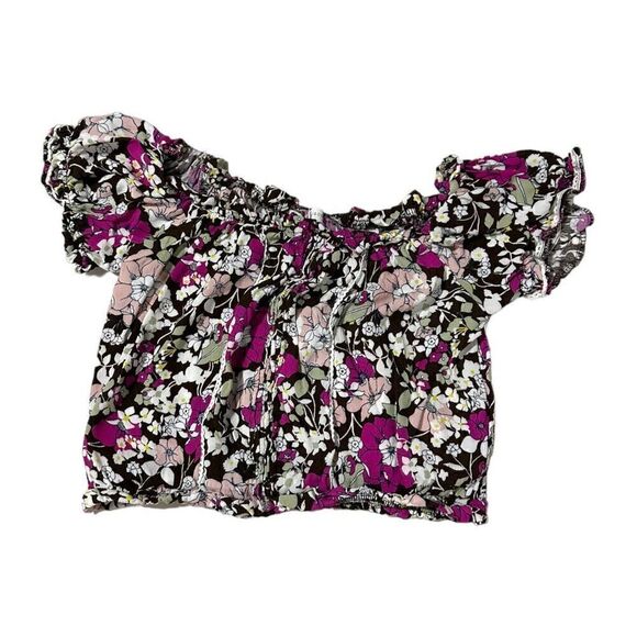 Coco + Jaimeson Women’s Brown Stone Floral Print Elastic Crop Top Blouse Size Me - Picture 5 of 13